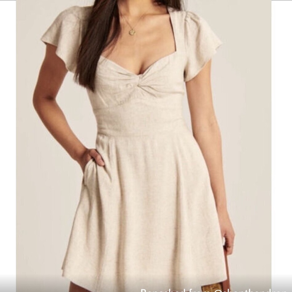 Abercrombie Beige Short Sleeve Fit-and-Flare Dress